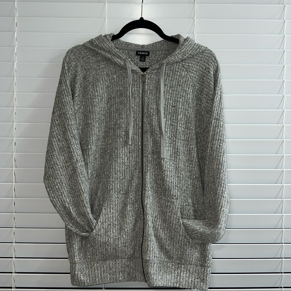 Grey Zipper Hooded Sweater